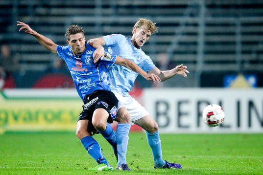 Halmstads Mikael Boman och Malmö FFs Filip Helander